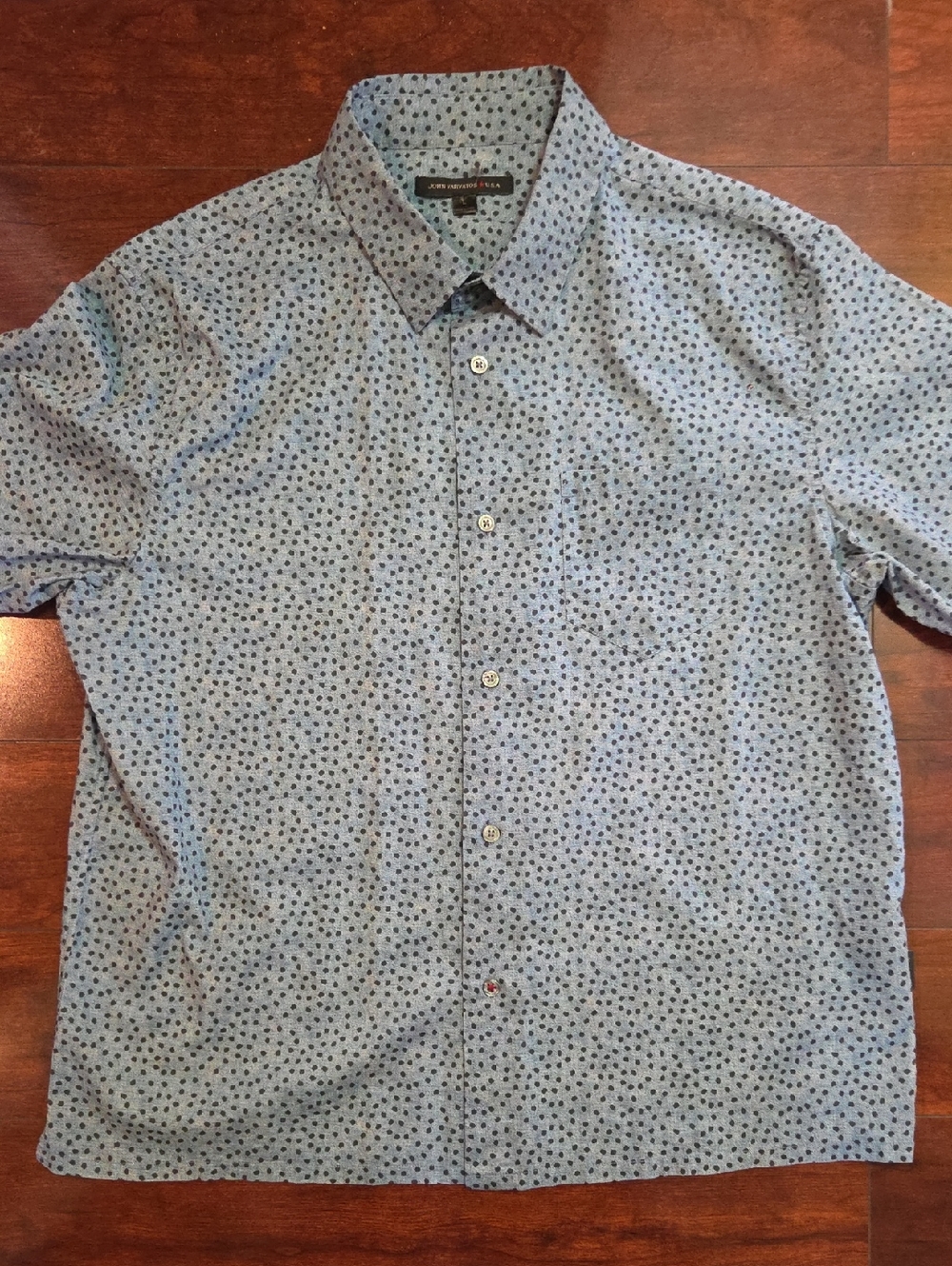 John Varvatos Blue Shirt with Black Polka Dots